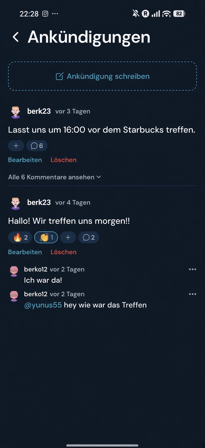 Das Ankündigungsbrett eines Klubs: ein Beitrag und seine Kommentare